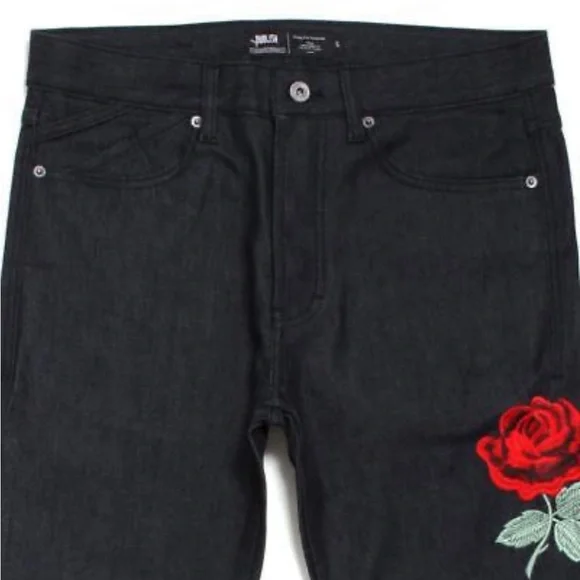NWT Publish Brand Jeans Zachariah Floral Rose Embroidery Skinny Raw Indigo